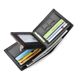 New Men's Wallet Multi Function ID Credit Card Holder Three -fold Money Clip High Quality Leather Zipper Coin Purse