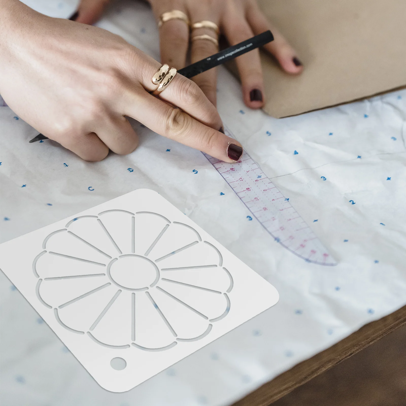 6pcs Quilting Diy Tools Flower Design Patchwork Stencils Template Sewing Ruler For Machine Quilting Free Reusable