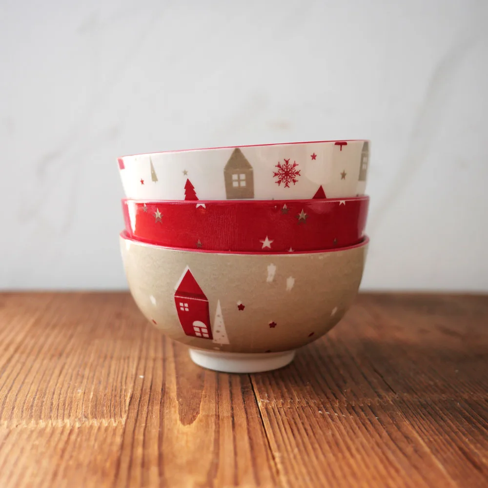 

Christmas Red Festive Underglaze Decal Cute Dot Rice Bowl