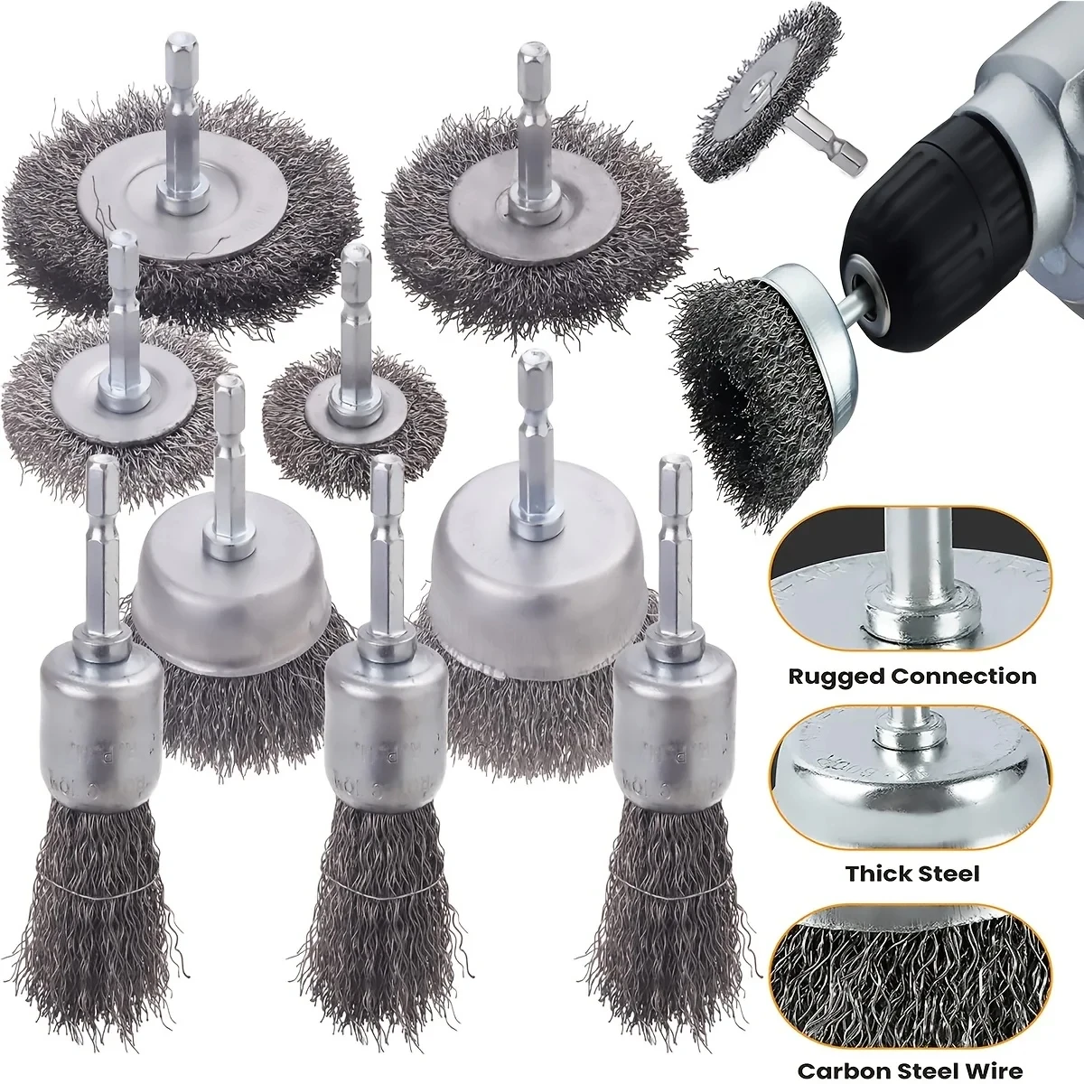 Wire Brush Wheel Cup Brush Set 10 Pack,Wire Brush for Drill 1/4 Inch Hex Shank 1/4 Inch Coarse Carbon Steel Crimped Wire Wheel