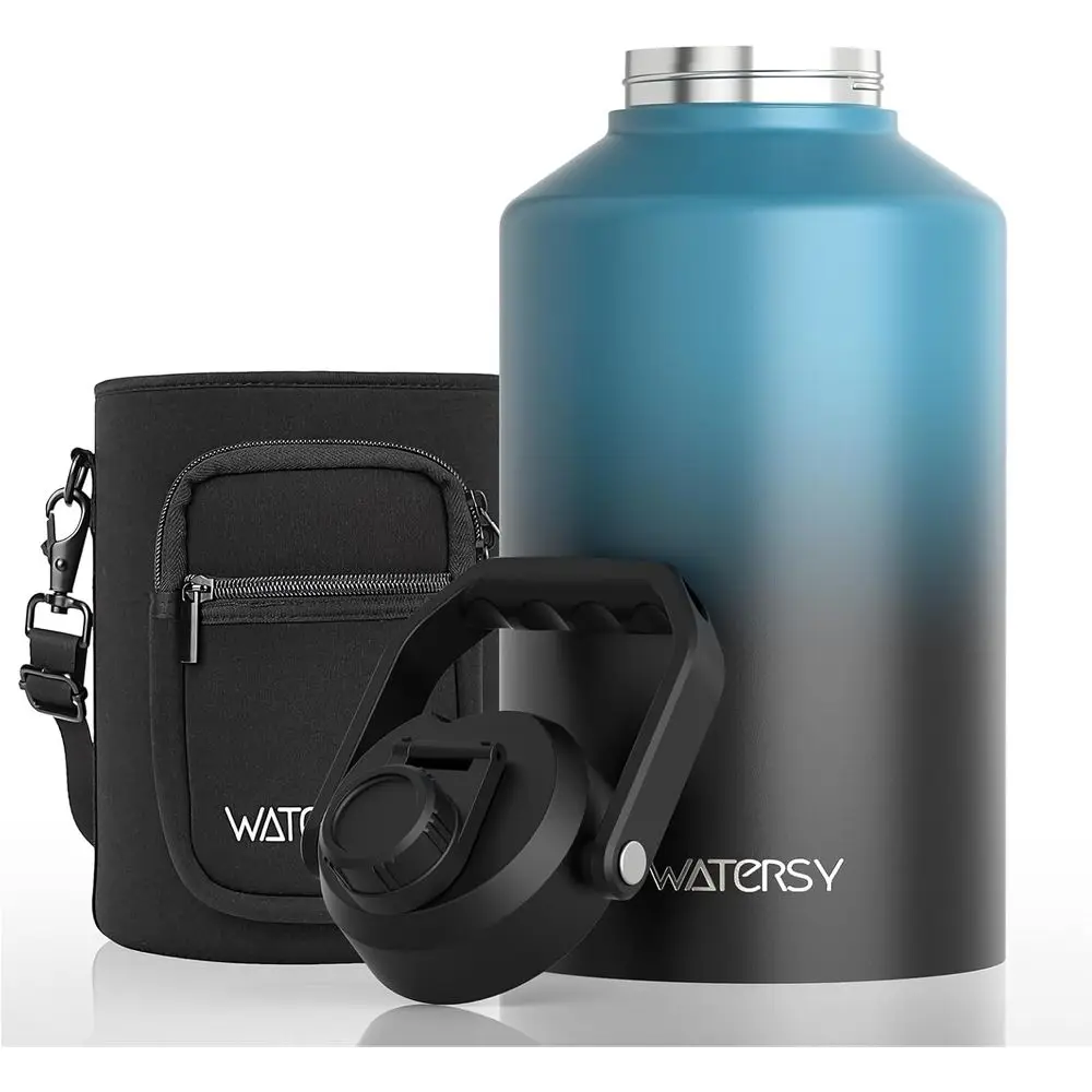 

Insulated 1.5 Gallon Stainless Steel Water Jug - BPA-Free, Leak-Proof, 196oz, Ideal for Gym, Hiking, Camping, Travel - Lake Blue