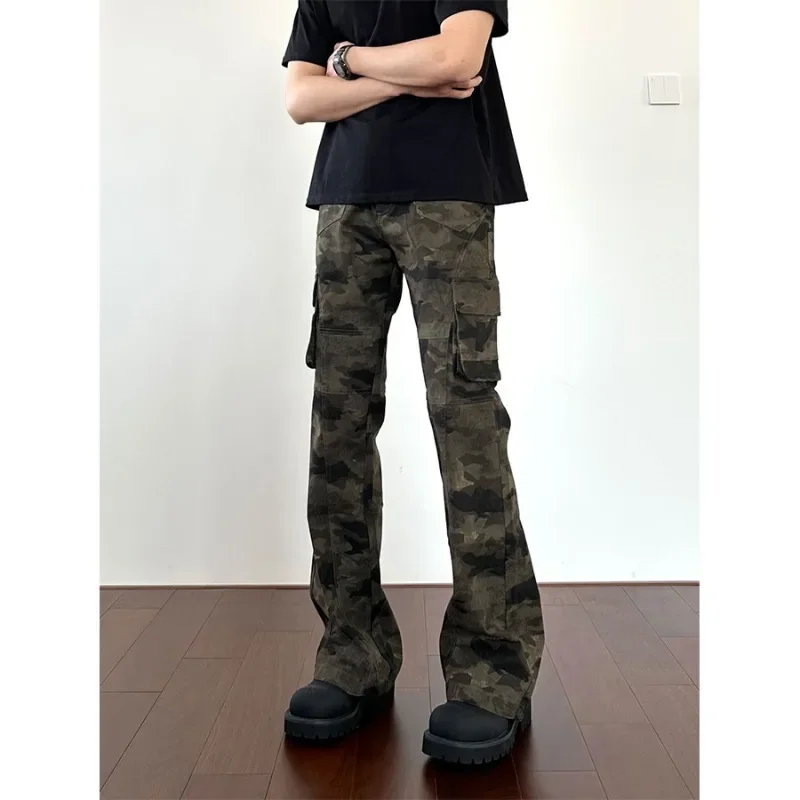 American Retro Camouflage Multi-pocket Jeans Men's Spring And Autumn New Hip-hop Straight And Thin Tooling Pants
