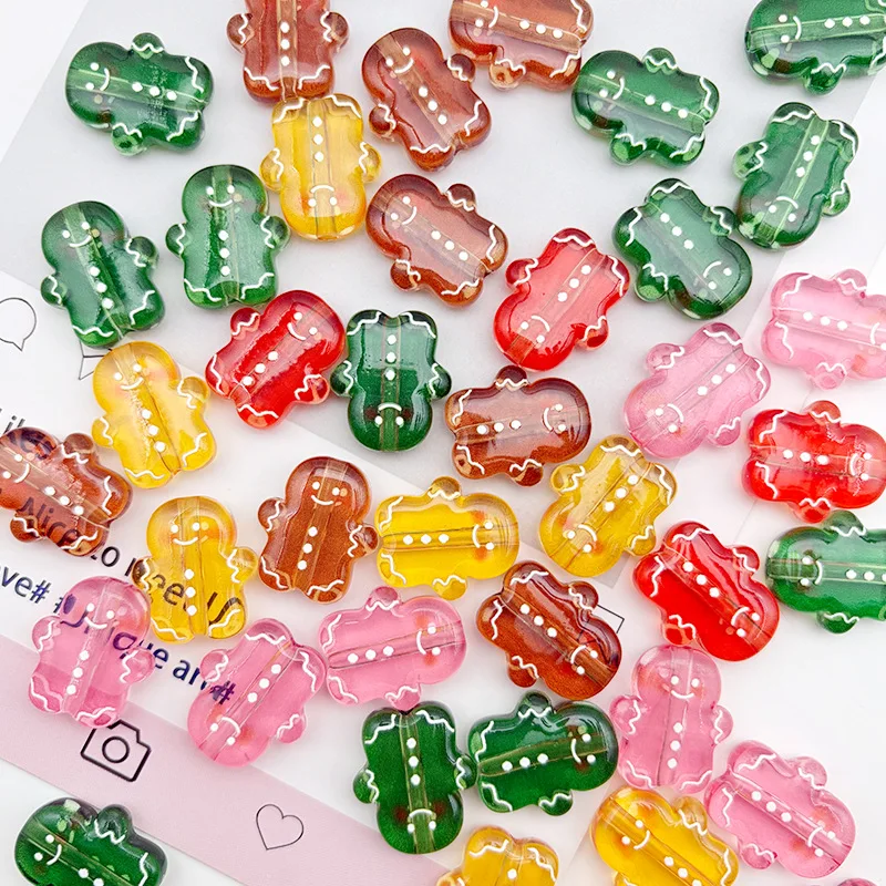 5PCS 21x19mm Acrylic Transparent Color Cute Cartoon Figure Through Hole Beads DIY Handmade Phone Strap Bag Charm Jewelry Accesso