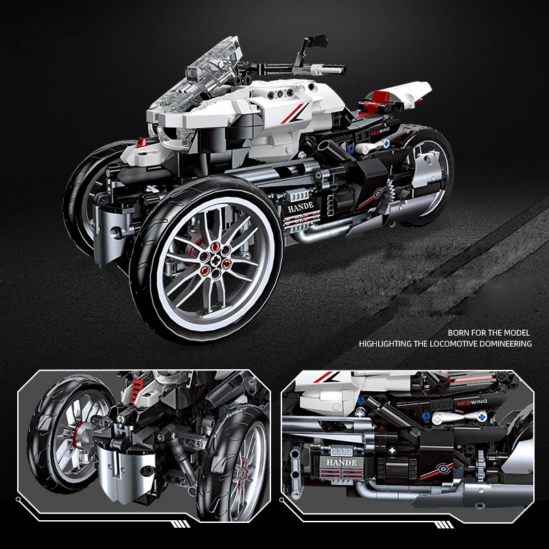 Technical Motorcycle NEO WING Building Block Motor Tricycle Radio 2.4Ghz Remote Control Model Vehicle Steam Brick ATV RC Toys