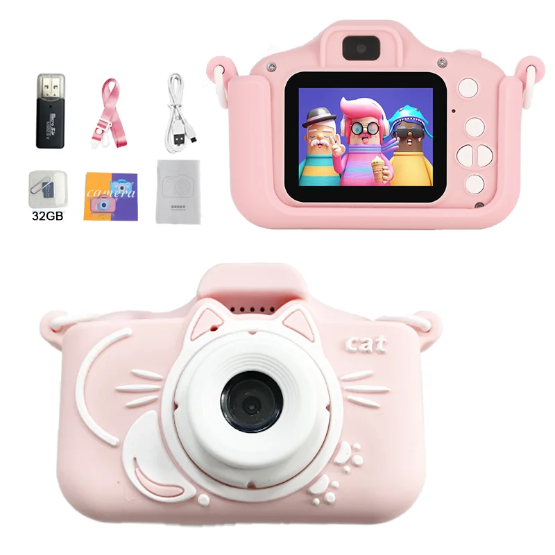 Children's Camera  HD Screen Camera Video Toy  Cat with butterfly  Kids Cartoon Cute Camera Outdoor Photography Toy