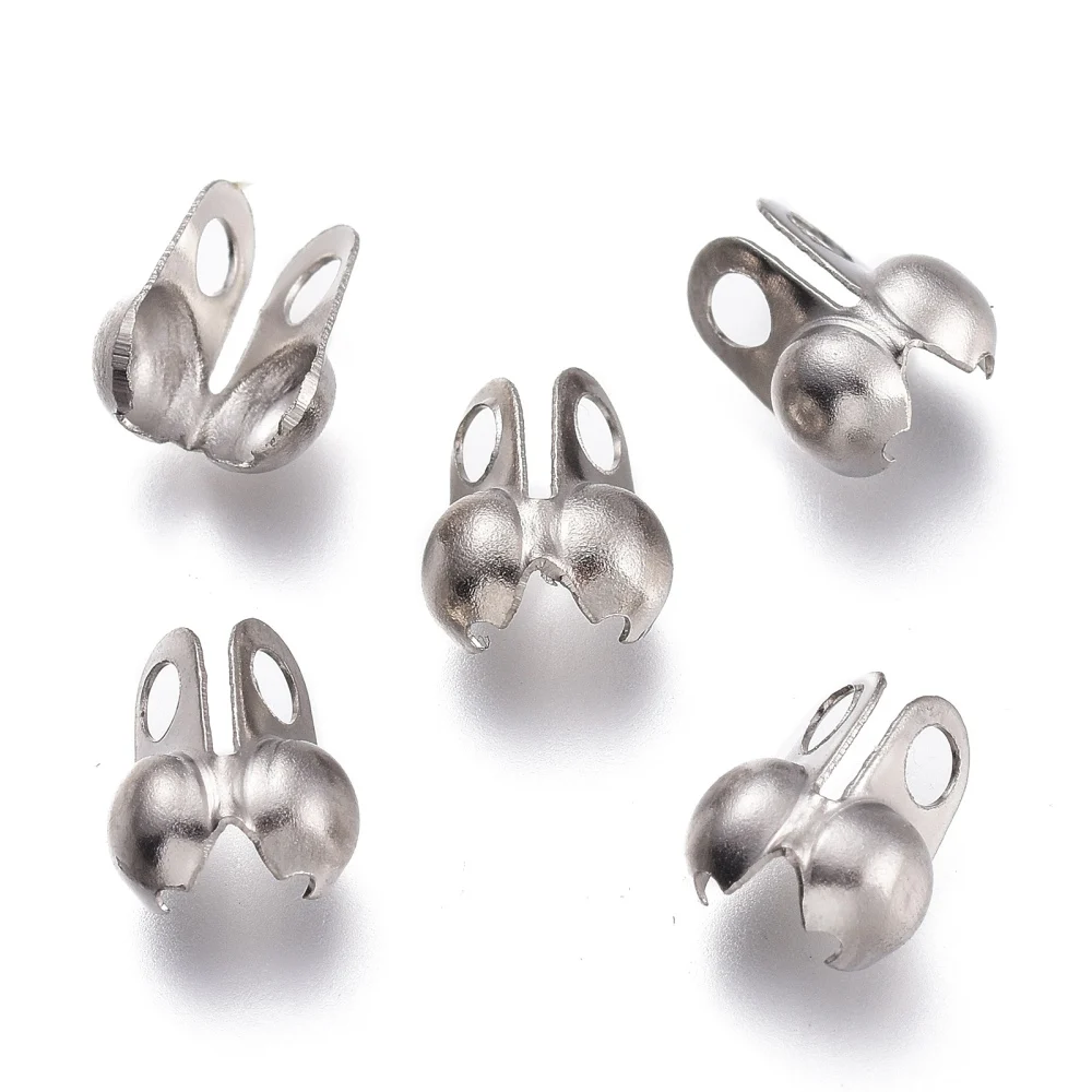 Tarnish Resistant 304 Stainless Steel Bead Tips, Calotte Ends, Clamshell Knot Cover, Stainless Steel Color, 5.8x4mm, Hole: