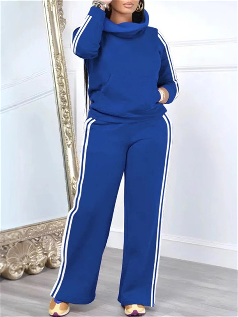 Street Fleece 2 Piece Sets Women Outfit Fall Clothes 2024 Women Side Striped Pullover Sweatshirt Top Pants Sets Casual Sweatsuit