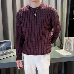 Men Thick Sweater Autumn Winter Thick Thread Clothes New Style Spring and Autumn Interwoven Bottom Shirt Winter Knitted Shirt