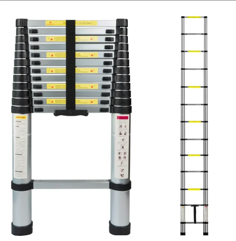 Portable 6063 Aluminum Alloy Extension Ladder High Strength Folding Ladder Telescopic Design for Home Roof Attic RV Outdoor Use