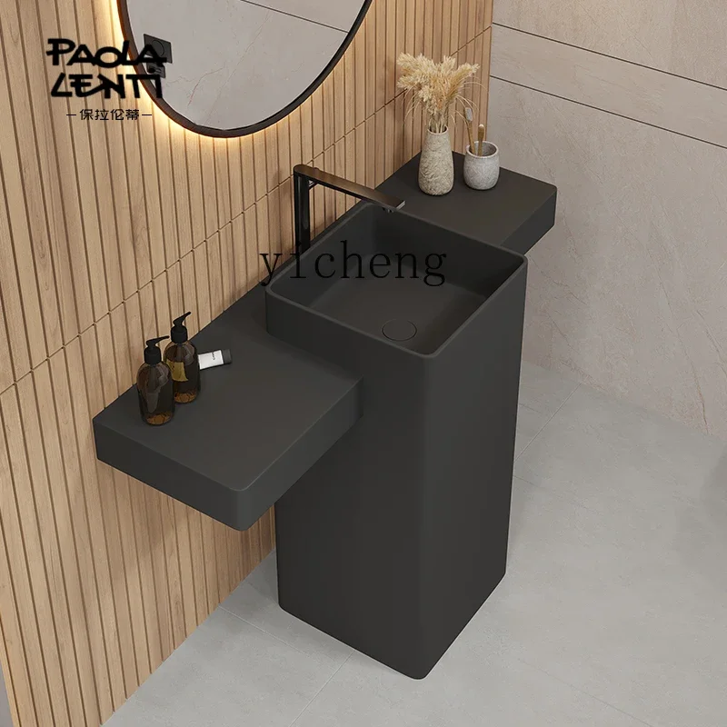 ZK matte black artificial stone column basin household balcony integrated floor-to-ceiling washbasin