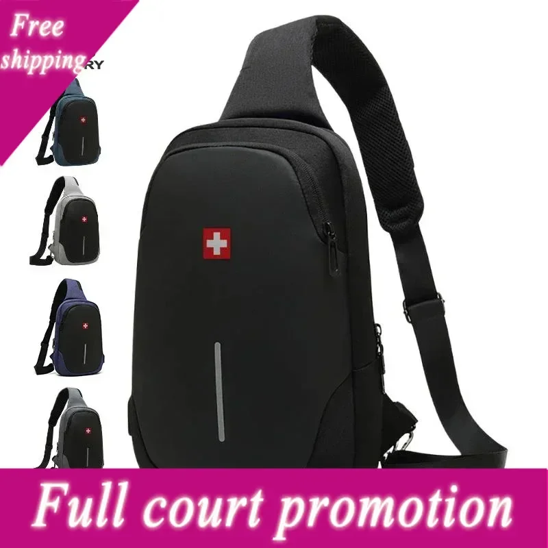 

SWISS New Men's Casual Chest Sports Waterproof Shoulder Anti-theft Crossbody Fashion Solid Color Usb Bag Sling Pack