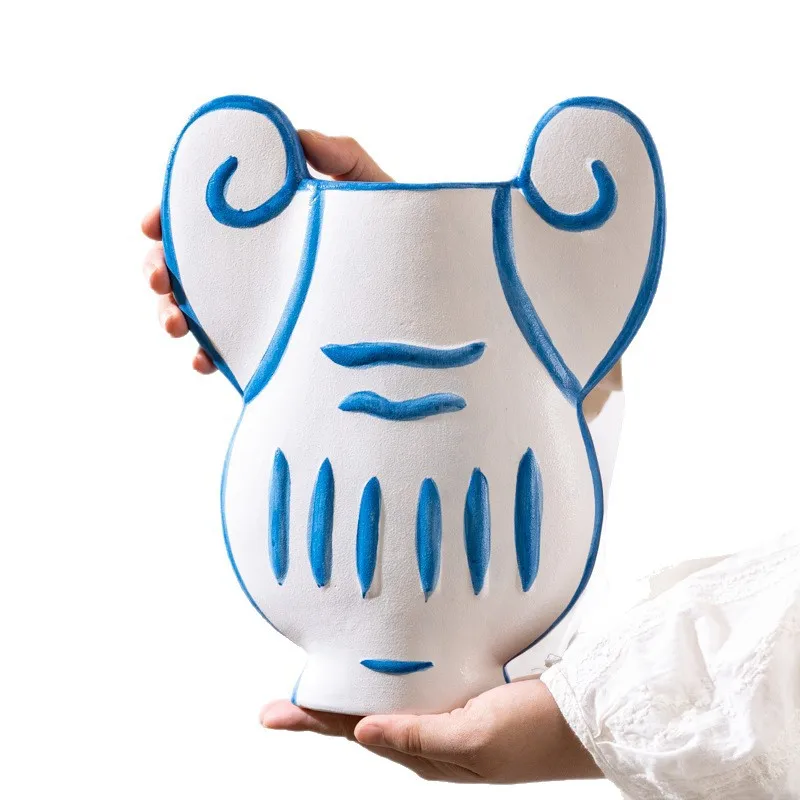 Ceramic Vase Cartoon Lines Retro Teapot Flower Vase Flower Arrangement Accessories Flowerpot Terrarium Home Decoration