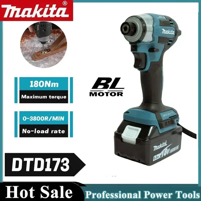 

Ударный шуруповерт Makita DTD173 1800 об/мин, 180 Нм, бесщеточный двигатель, для работы по дереву/болтам, 18В, аккумуляторный