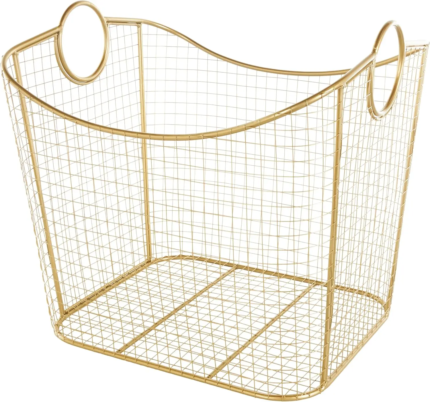 

Gold Metal Storage Basket Organizer with Round Handles, Large 20x18x19 Inch Decorative Bin for Home