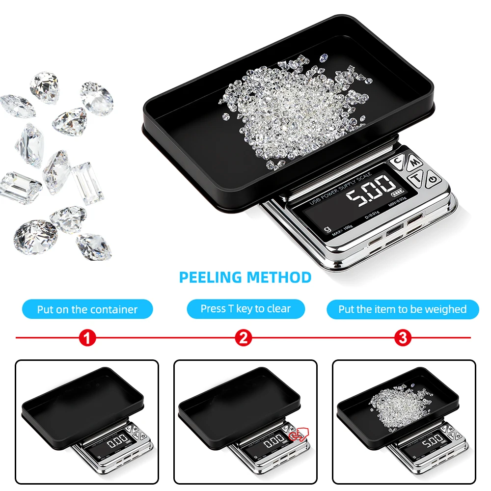 Stainless High Precision 100g/500g USB Charging Electronic Jewelry Scales Digital LCD Pocket Kitchen Scale