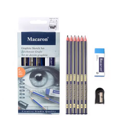 Ensemble de crayons à charbon de bois pour croquis professionnels, crayons à dessin en 2,4, gomme, taille-crayons, écriture, 2H, HB, B, 2B, 4B, 6B