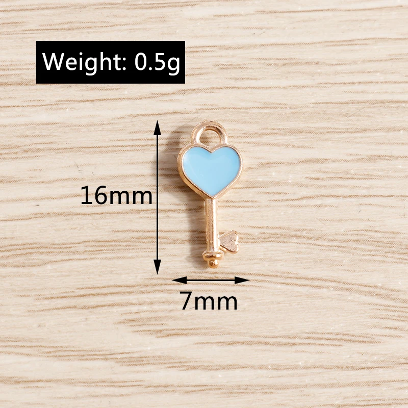 10 Stück 7 x 16 mm niedliche kleine Emaille-Herz-Schlüsselanhänger-Anhänger für Schmuckherstellung, Ohrringe, Halsketten, Armbänder, DIY-Bastelzubehör – Detail 1