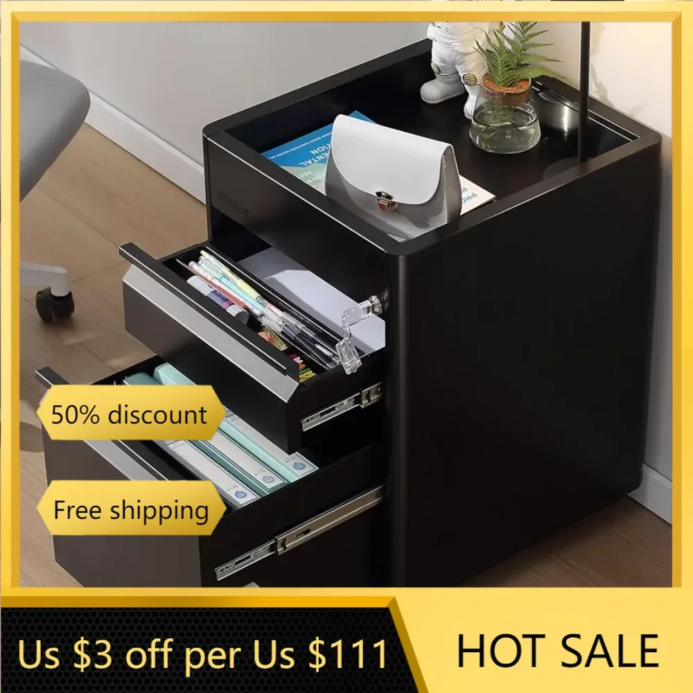 

2 Drawer Mobile File Cabinet with Lock & Top Storage Shelf, Anti-tilt Design Fully , Black freight free