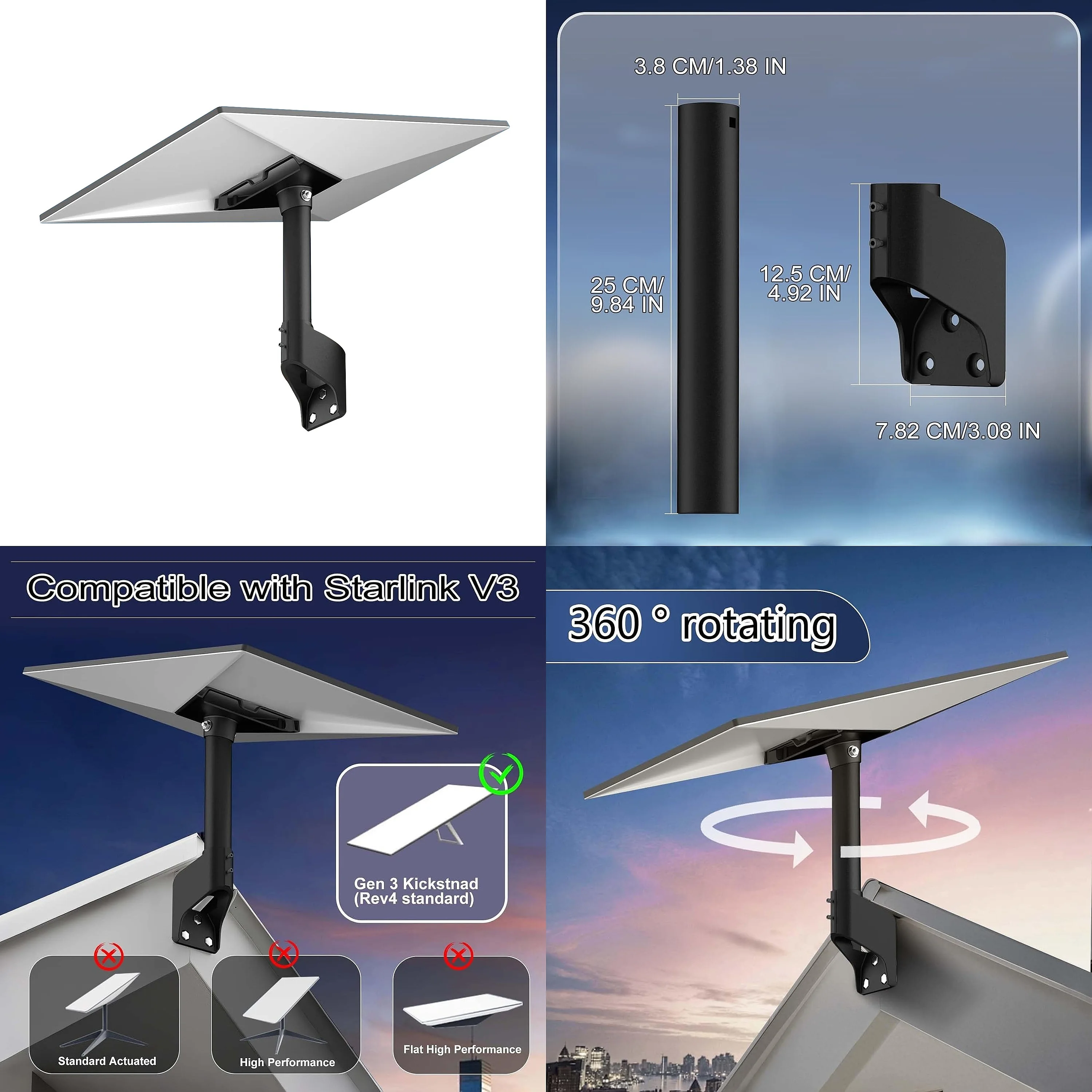 Hot Selling Starlink Gen 3 Roof Mount Short Wall Mount Compatible with Starlink V3 Dish Durable Metal