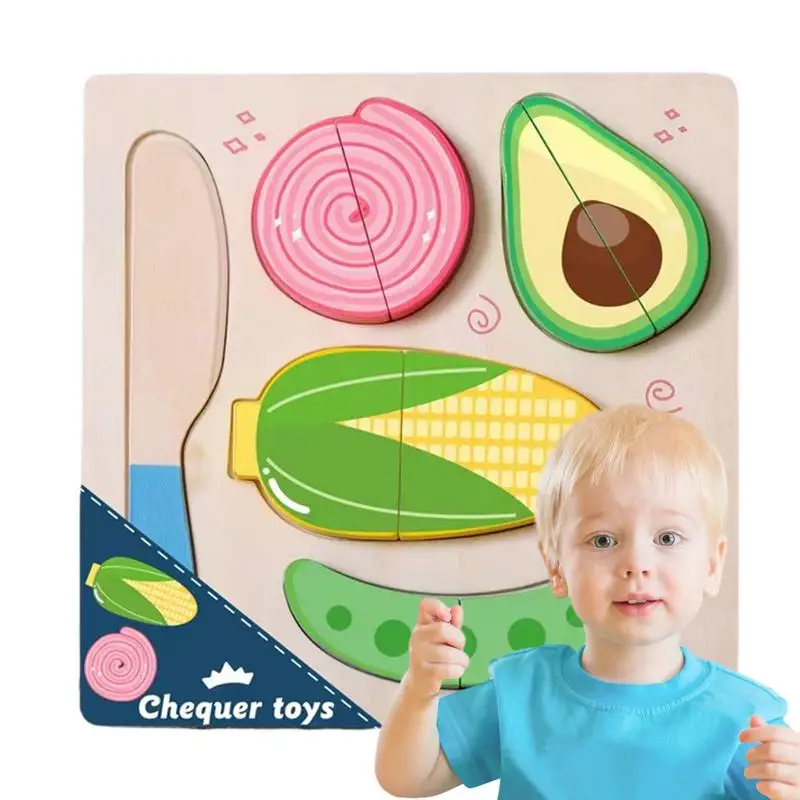 Wooden Play Food For Kids Pretend Wooden Cutting Toy Fruits Play Food Puzzle Educational Toy Kitchen Food Toy For Toddler & Kids