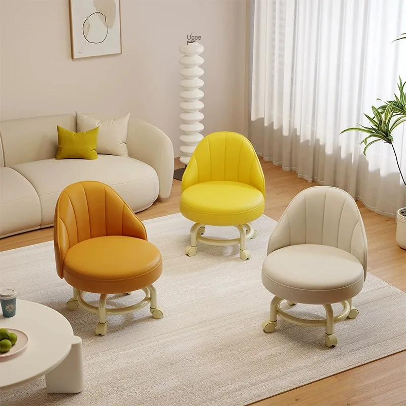 Household stool with wheel pulley low  door change shoes small  mobile backrest  children small chair backrest