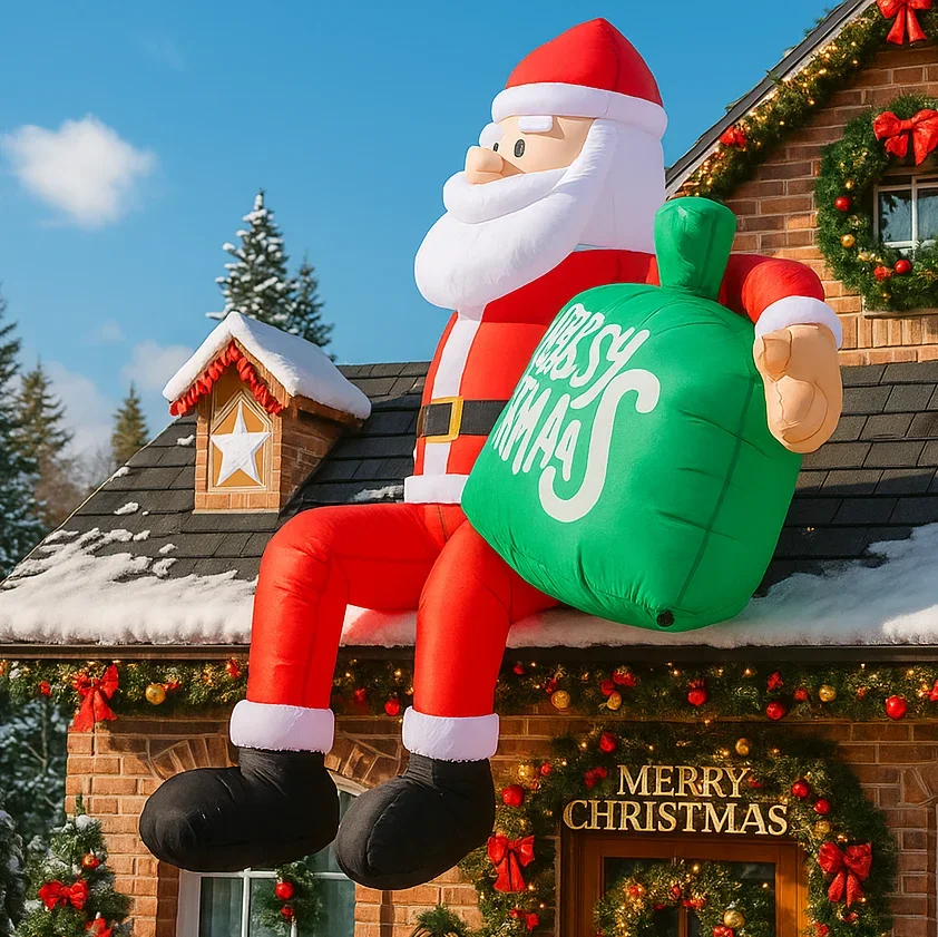 Papá Noel inflable de 2,4 M/7,8 pies con bolsa de regalo, luces LED, decoración del hogar, juguete, adorno de Navidad, suministros festivos, decoración al aire libre
