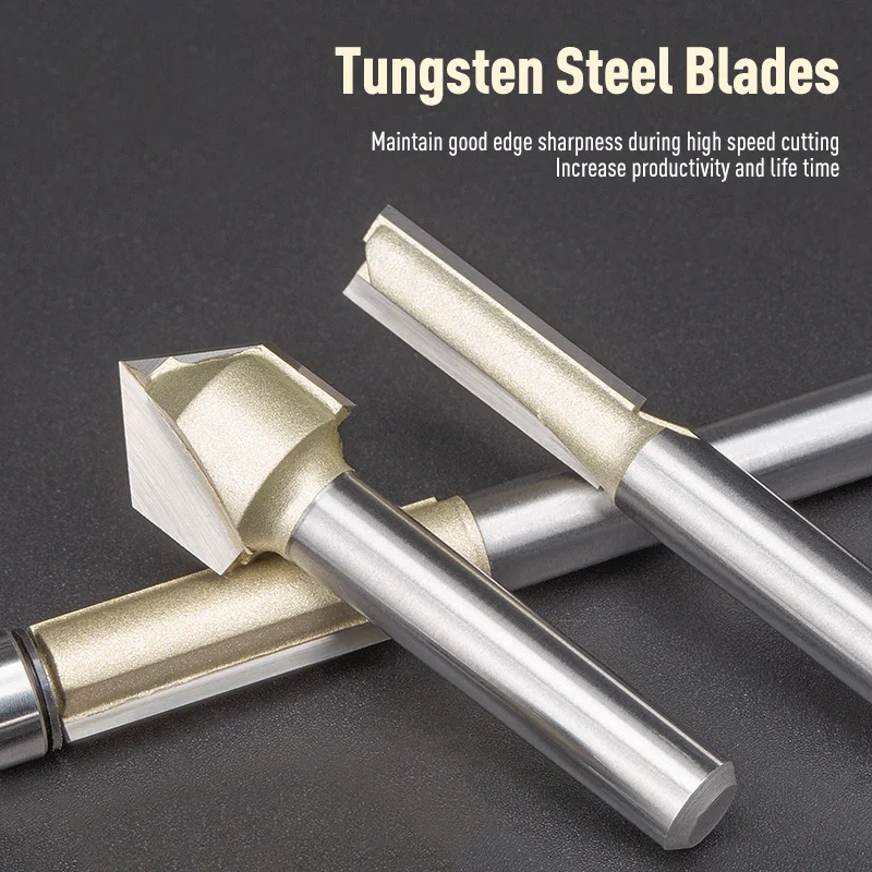 HUHAO 1/4"Shank Straight Router Bit Trimming Cutter Carbide Steel Trimming Machine Milling Cutter Wood Woodworking CNC Tools