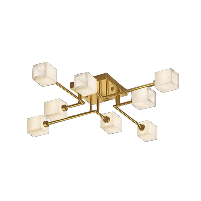 Postmodern Light Luxury Living Room Square Marble Ceiling Lamp Dining Room Apartment Hotel Classic Brass Ceiling Light