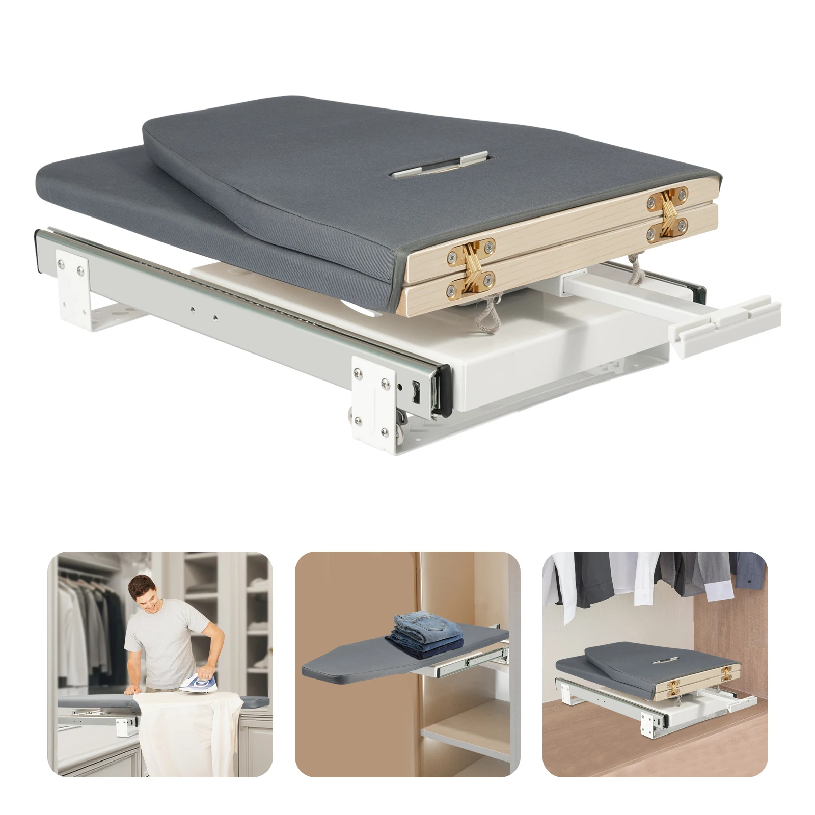 

Grey Foldable Ironing Board 180°Rotation Push-Pull Ironing Board Wall Mounting Wardrobe Ironing Clothes Tool 80x29.5cm,Load 45kg