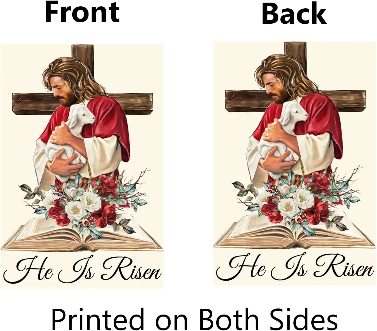 Easter He is Risen Garden Flag Religious Yard Flags for Outside 12x18 Double Sided Jesus Lamb Flower Bouquet Christian Holiday D