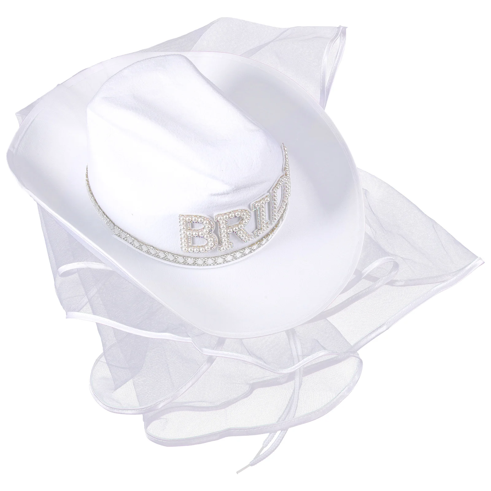 Bridal White Veil Cowboy Hat Cowgirl Hats Women Bride Accessories Bachelorette Party Hemming