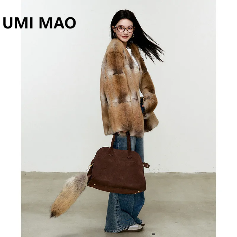UMI MAO Retro Fashionable Natural Parka Real Fur Blue Root Mink Whole Mink Grass Women's High Grade Winter Jacket New