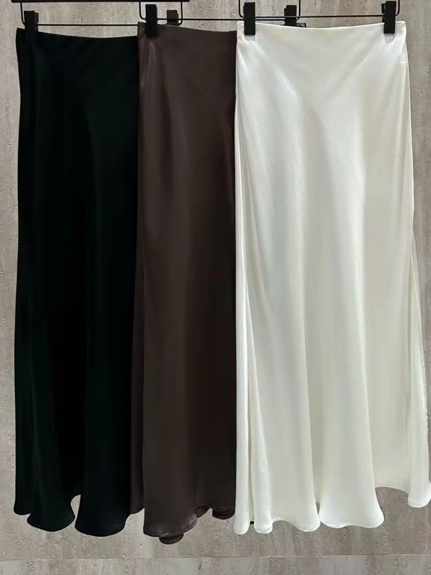 

Новая женская атласная юбка-«рыбий хвост» 2026 года, глянцевая, струящаяся, утягивающая, с боковым разрезом, миди, элегантная, модная, для женщин