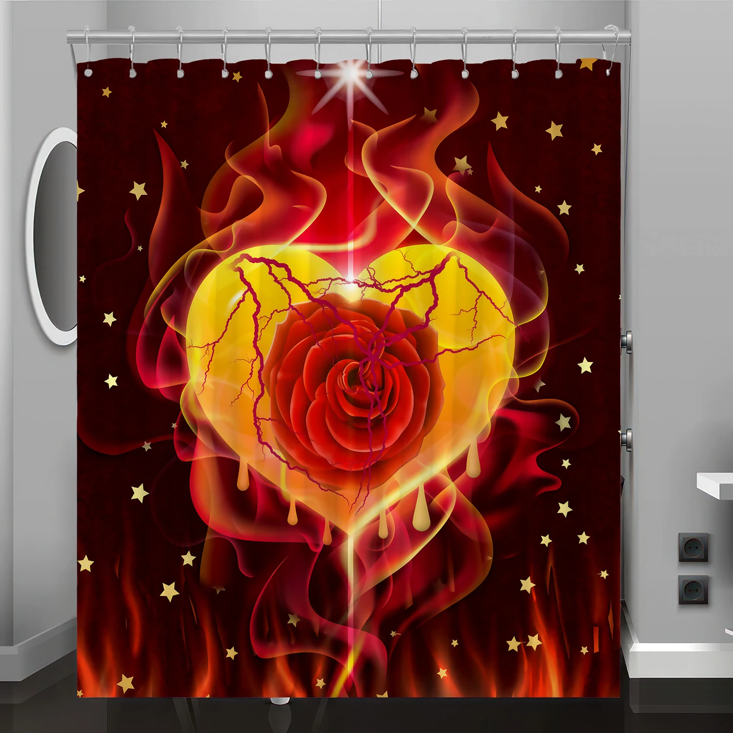 

Rose pattern digital print shower curtain