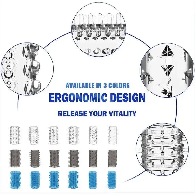 6 قطعة كم القضيب الشفاف الواقي الذكري لعبة الجنس للرجال الانتصاب توسيع قابلة لإعادة الاستخدام تأخير خاتم الديك تحفيز الأزواج ألعاب جنسية 18 #4