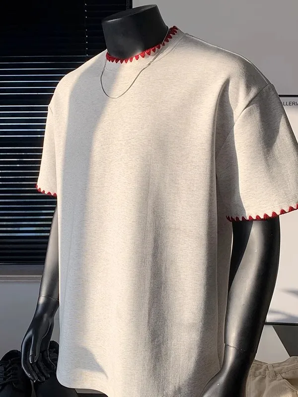 

Мужская футболка American Sle с тяжелой вышивкой, свободного кроя, с коротким рукавом, летняя, новая трендовая модель, из антибактериальной хлопковой смесовой ткани.