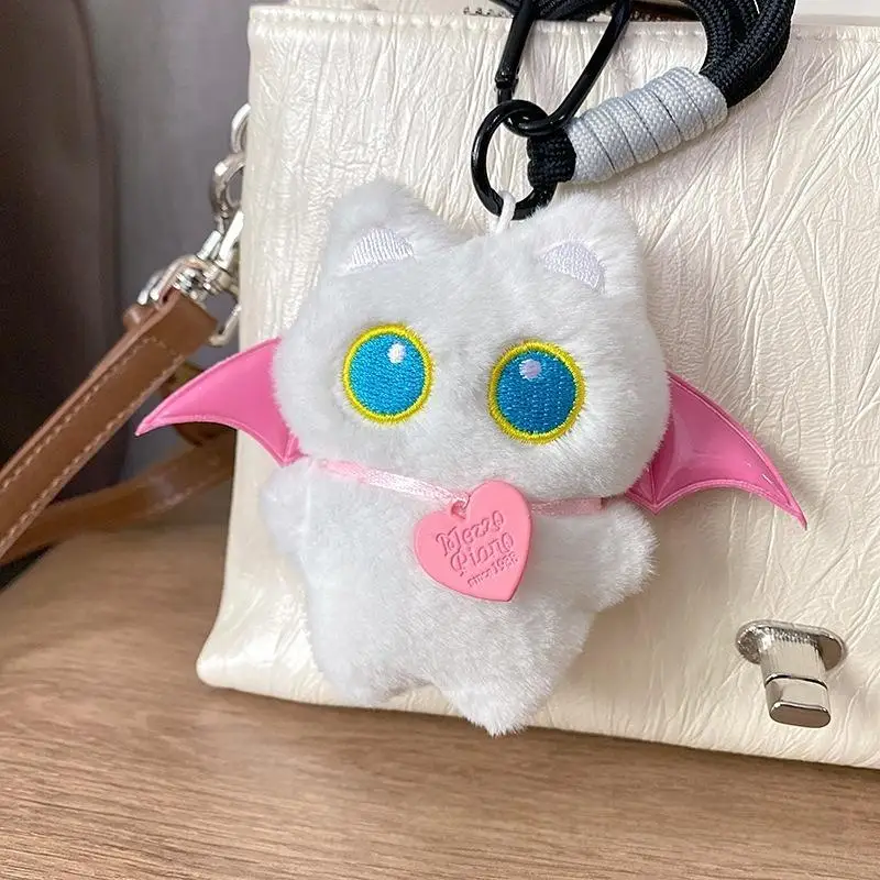Schattige zwarte kat pluche sleutelhanger met vleugels; Schattige tas charme; Rugzakdecoratie; Uniek Kawaii cadeau voor koppels.