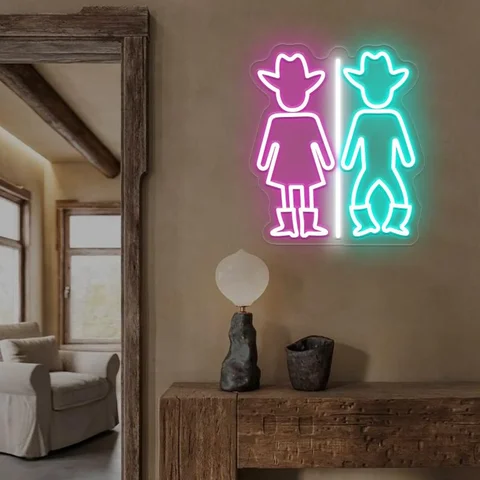 Rolig Cowboy Cowgirl Badrum Neonskylt, Western Toalett Neonskylt, Dörrskyltar, Bondgårds Toalett Badrum Heminredning 8 best sales toalett - №4