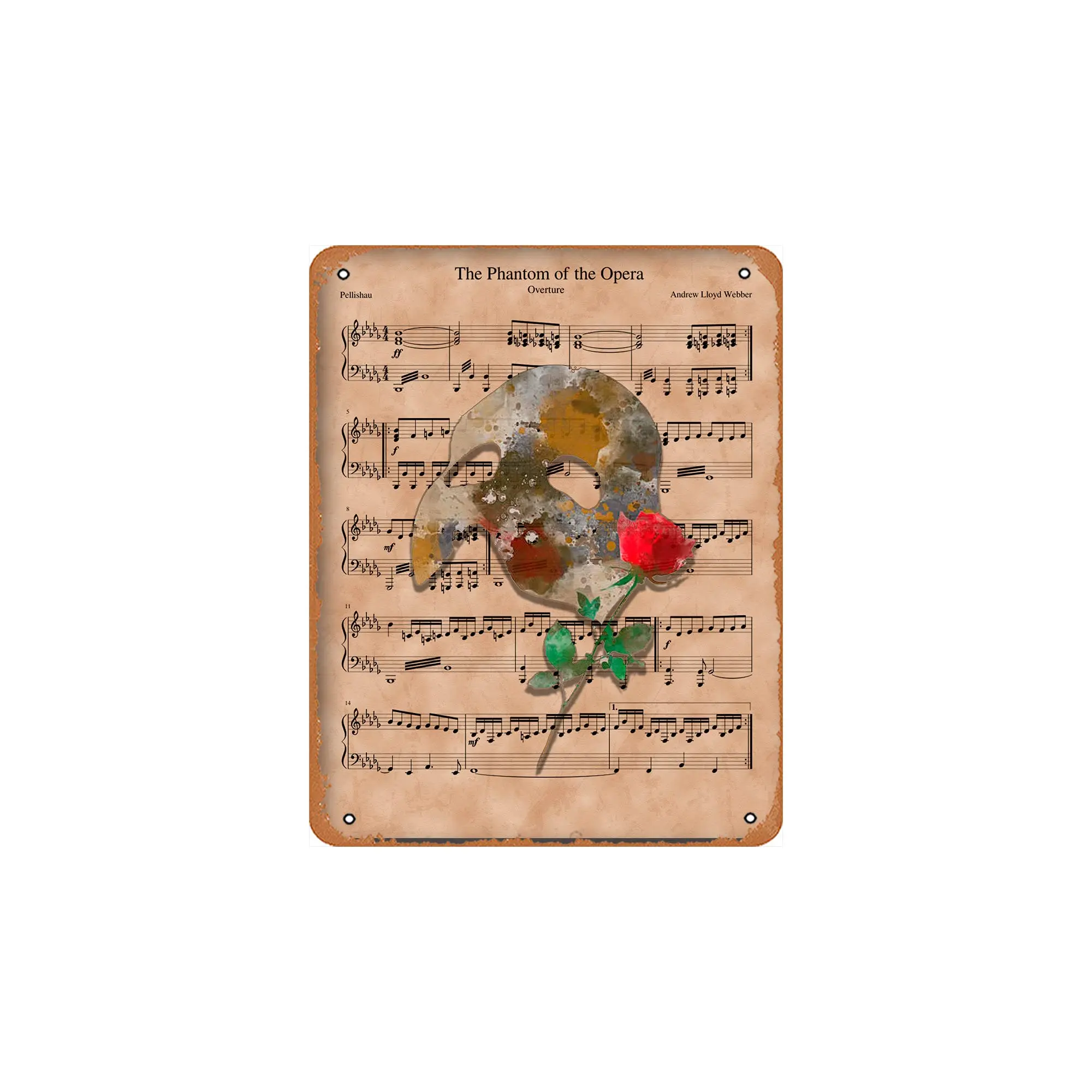 Phantom Of The Opera Sheet Music Art Print,Phantom Gift,Phantom Art,-Poster Vintage Tin Sign 8X12 inches,Metal Retro Wall D sign