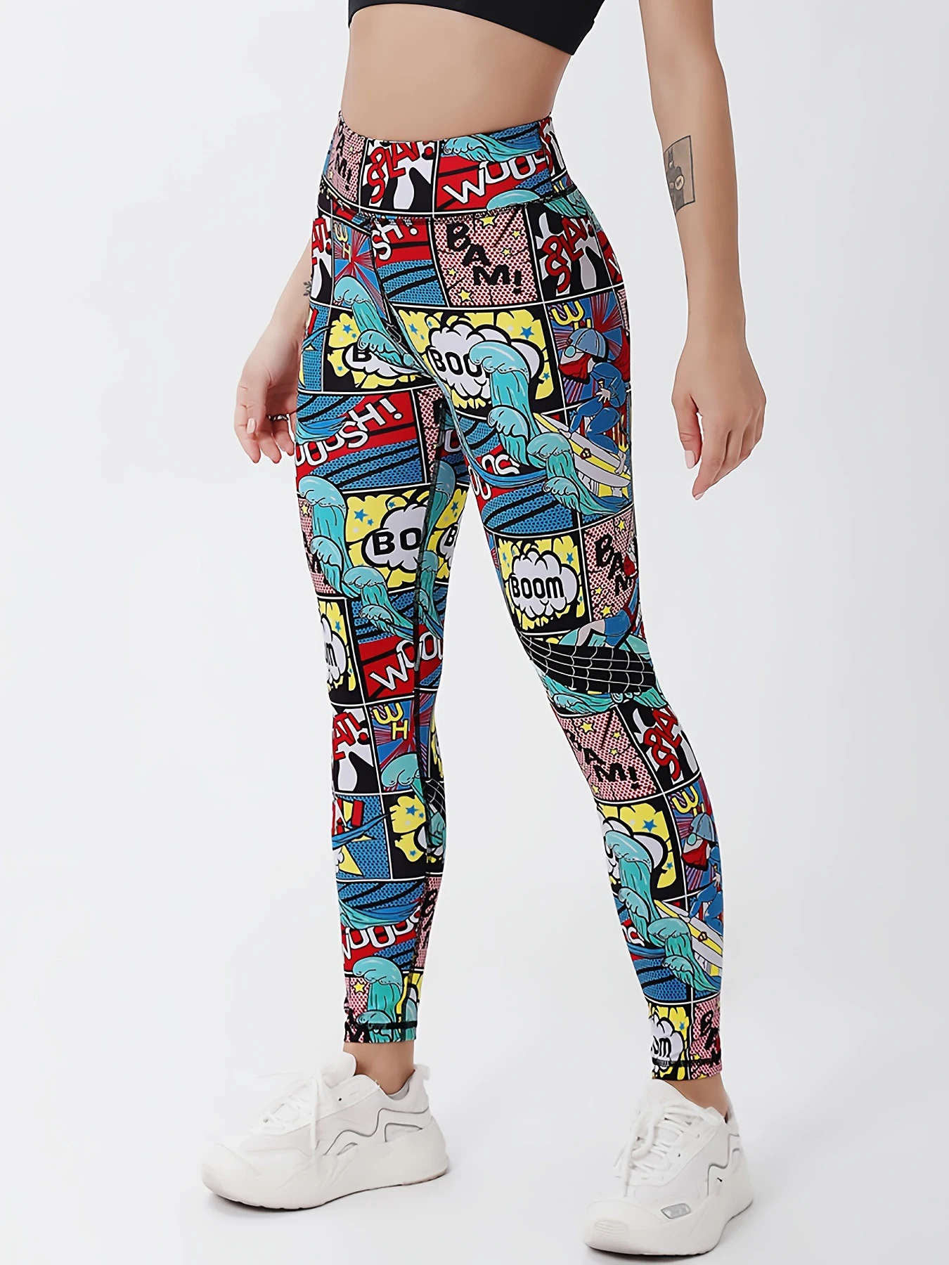 Legginsy z wysokim stanem Push Up Game BOOM nadruk kreskówkowy leginsy sportowe damskie spodnie do biegania na siłownię legginsy energetyczne leginsy dziewczęce