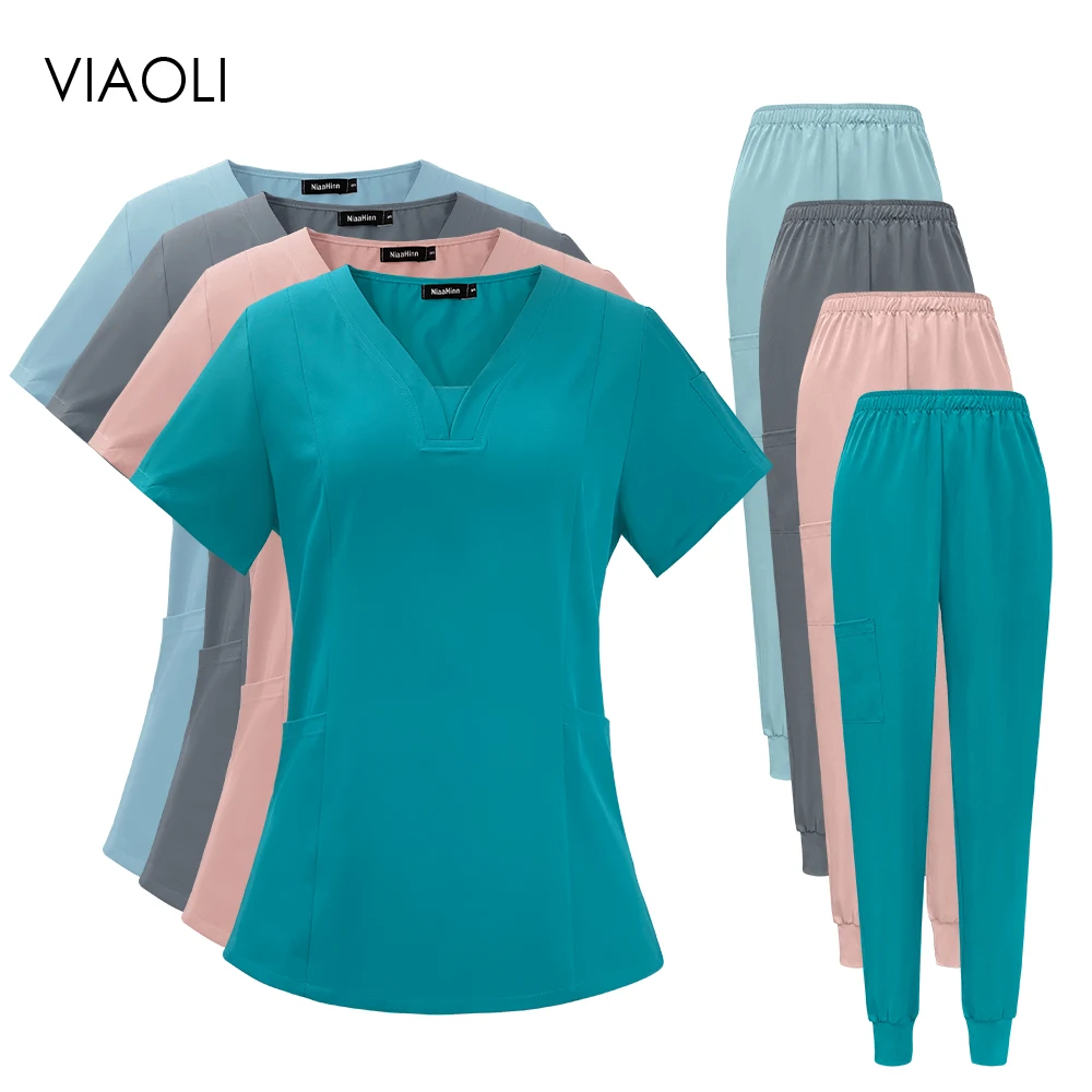 Beauty Salon Work Wear Medical Doctor Nurse Surgical Uniforms Woman Men Scrubs Set Clinical Scrub Top Pants Nursing Work Clothes