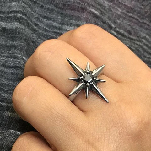 1Pc Fashion Personalized Design Starfish Spike Gun Black Crosshair Gun Black Ring Gift Gift Adjustable