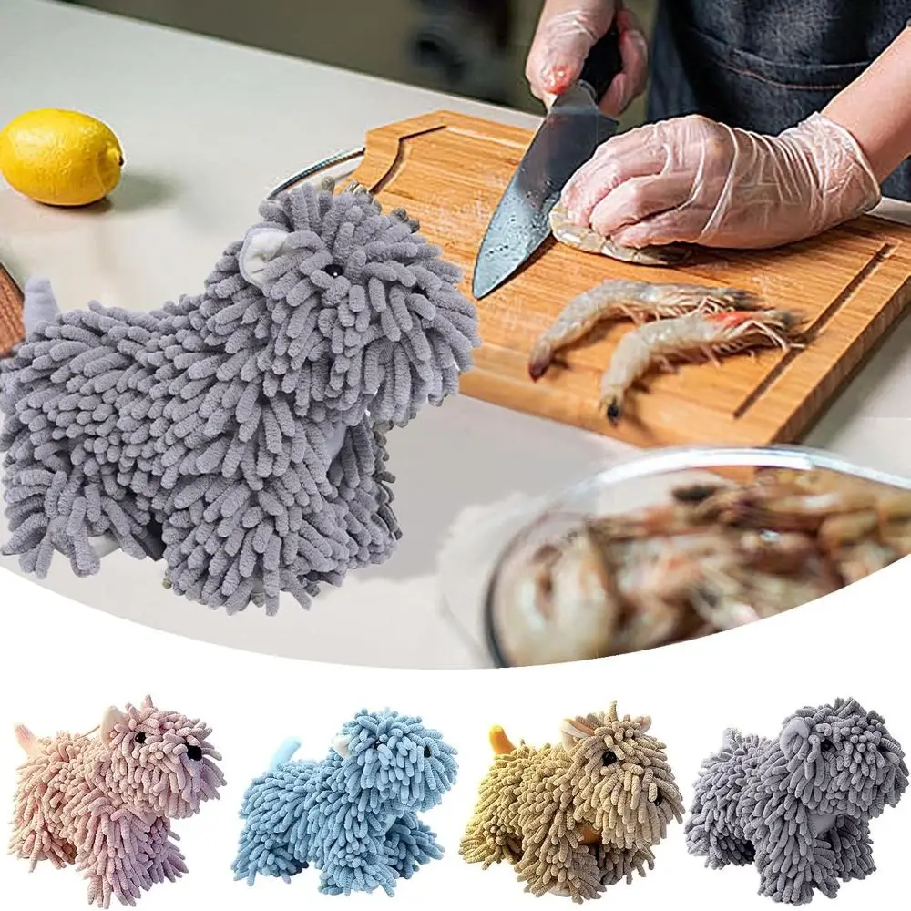 

New Soft Puppy Chenille Hand Towel Fluffy Hanging Chenille Towel Dog Design Super Absorbent Funny Hand Towel