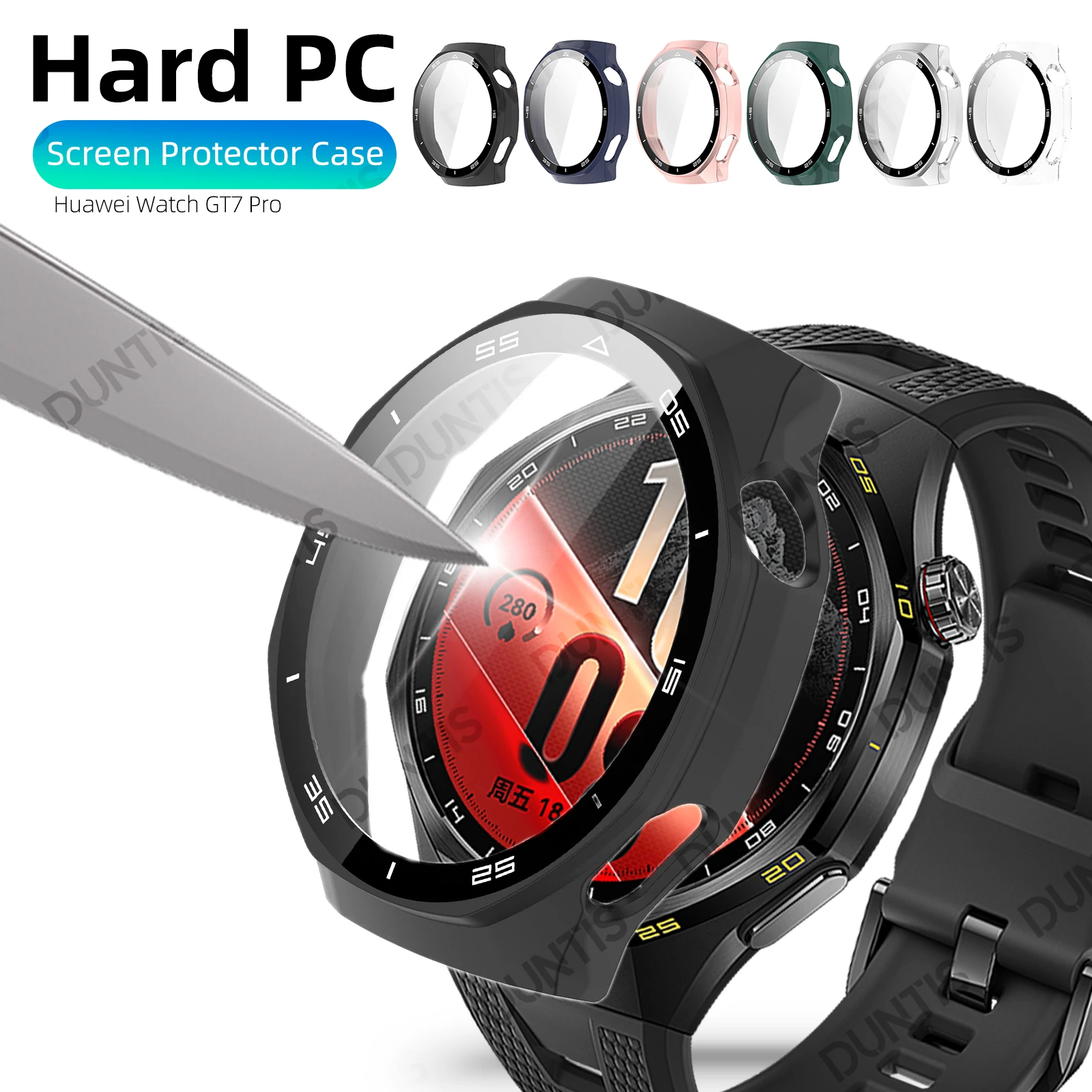 Protection Case for Huawei Watch GT7 Pro 46MM Tempered Glass Screen Protector + Hard PC Bumper Protector Accessories