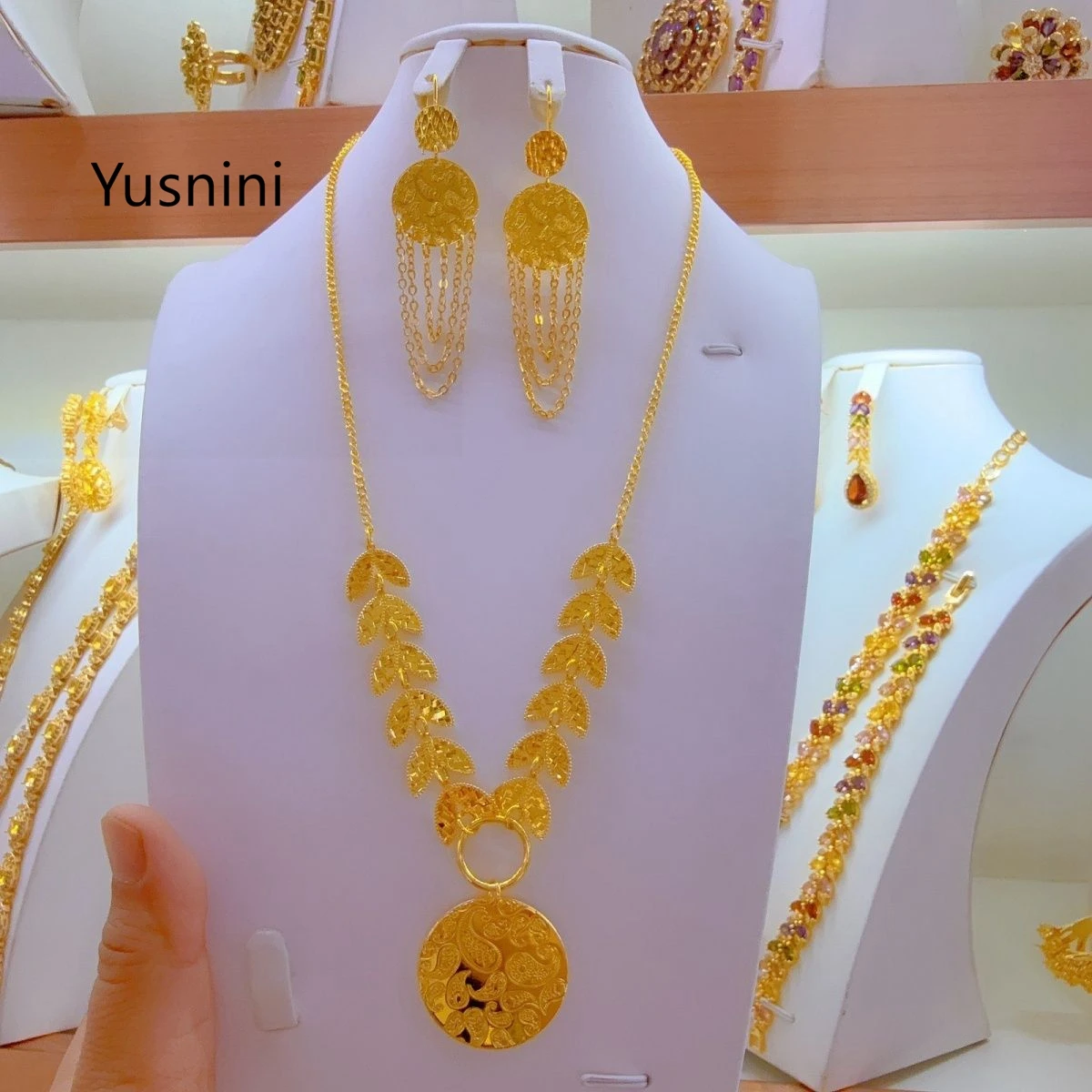 New French Dubai High end 24K Gold Plated Necklace Earrings Exquisite Wedding Engagement Party Jewelry Set for Lovers 888