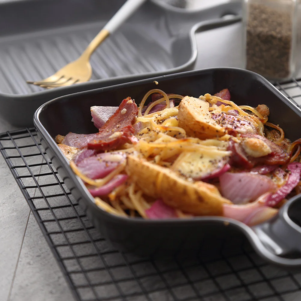 

Porcelain Square Grill Plate Yellow Microwave Safe Nonstick Reusable Dish Drying Tray Food Grade Heat Resistant Lightweight