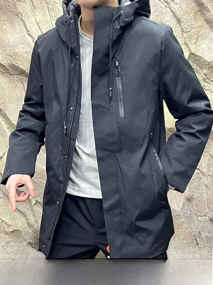 

High-End Du down Jaet Men's Outdoor Mid-Length New Winter Busin Commuting Warm Thiened Polyester Fiber Zipper Closure