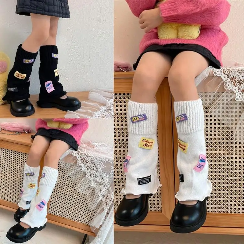 

F1CB Handmade Crochet Leg Warmers for Children Girls DopamineStyle Knee High Socks Breathable Loose Leggings Kids Leg Covers