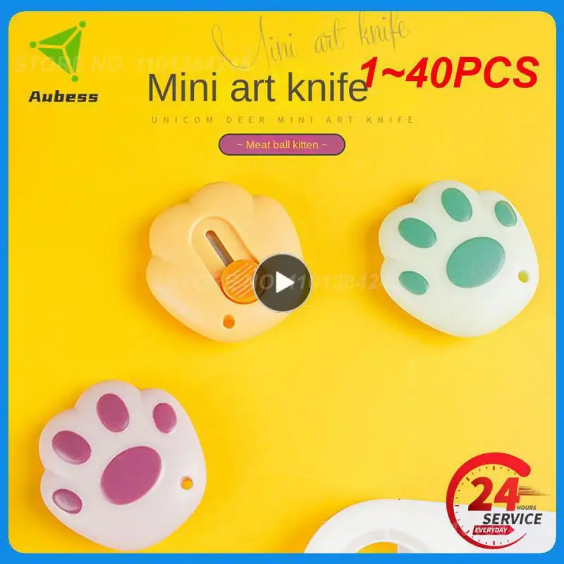 1~40PCS Kawaii Cat Paw Mini Utility Knife Cute Paper Cutter Pocket Knife Express Box Opener Envelope Knife Korean Stationery