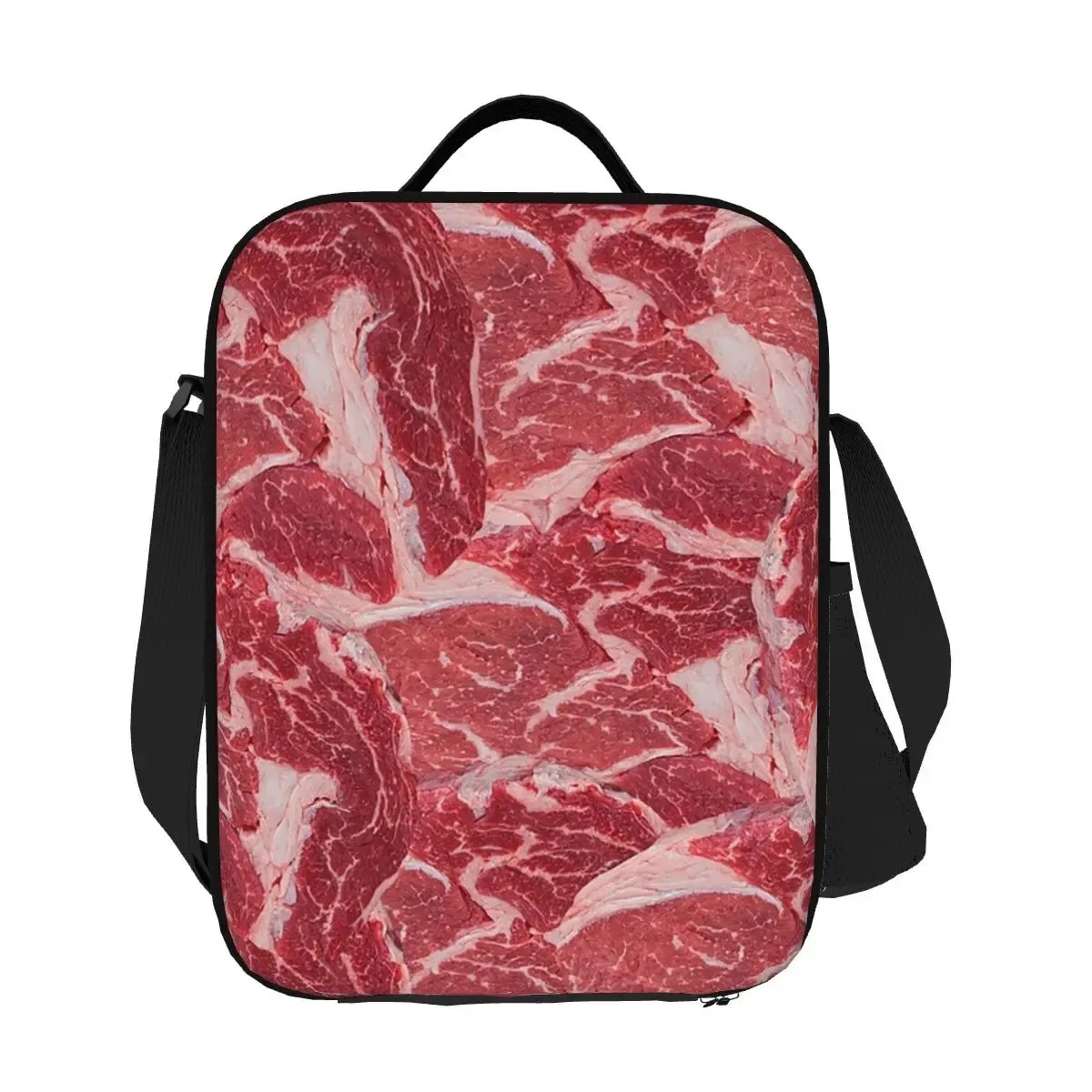 Raw Meat Print Insulated Lunch Bag Reusable Cooler Tote for Office School Picnic Travel